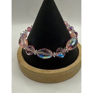 Pink Iridescent Glass Bead Toggle Clasp Bracelet